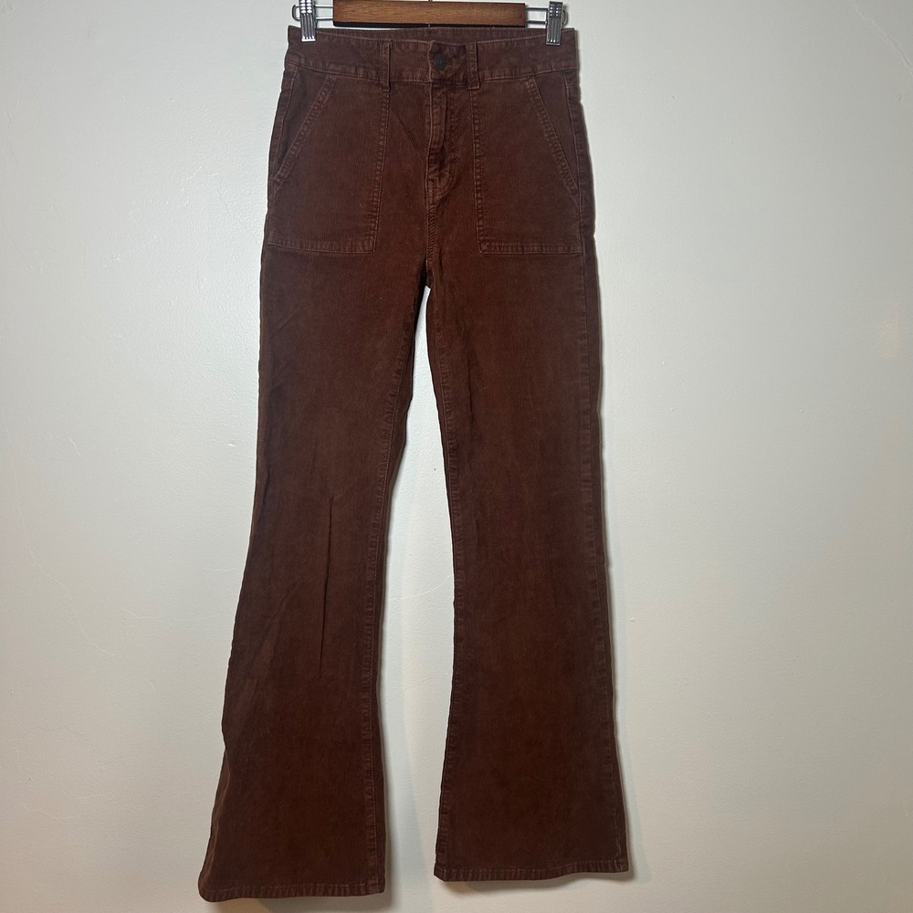 American Eagle Corduroy Pants Womens 2 Brown Super Hi-Rise Flare Patch Pocket